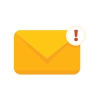 Yellow envelope mail with exclamation mark showing new message vector
