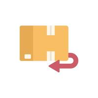 Cardboard box being returned with curved arrow pointing left vector