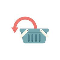 Red arrow pointing down to empty shopping basket minimalist icon vector