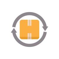 Cardboard box rotating inside circular arrows representing return process vector