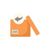 Open cardboard box with return arrow sign representing returned product vector