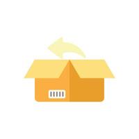 Opened cardboard box with an arrow pointing inside for returning a package vector