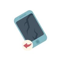 Smartphone showing broken screen and undo arrow requesting reverse action vector