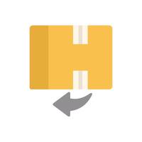 Cardboard box being returned with return arrow pointing left vector