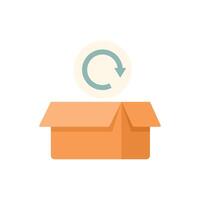 Opened cardboard box with a return symbol floating above it vector
