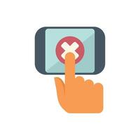 Finger pressing red cross button on smartphone screen vector