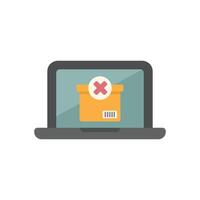 Laptop showing order cancellation with red cross over package icon vector