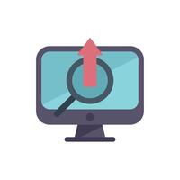 Computer screen showing magnifying glass focusing on upward arrow vector