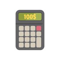 Calculator displaying one hundred dollars on white background vector