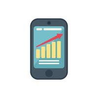 Smartphone displaying growing bar graph with upward arrow vector