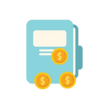 Blue notebook representing financial information with coins around it vector