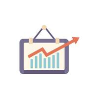 Hanging whiteboard showing growing bar chart with rising arrow vector