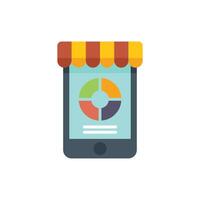 Smartphone showing statistics with shop awning representing online business vector