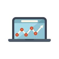 Laptop showing growing statistics chart with arrow pointing up vector