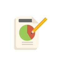 Pencil pointing at pie chart on paper representing data analysis vector