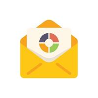 Open mail envelope showing business report with pie chart vector