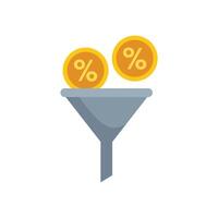 Sales funnel converting traffic into money coins falling into funnel vector