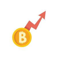 Bitcoin cryptocurrency value increasing with upward arrow vector