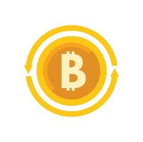 Bitcoin cryptocurrency rotating with two circular arrows vector
