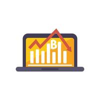 Bitcoin value down chart displaying on laptop screen vector