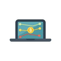 Laptop showing bitcoin price chart with growing line going up vector