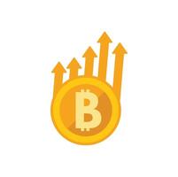 Bitcoin cryptocurrency value increasing depicted by up arrows vector