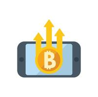 Bitcoin price rising with arrows displayed on a smartphone screen vector