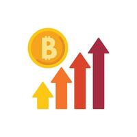 Bitcoin value increasing depicted with up arrows and coin vector
