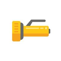 Yellow flashlight providing light in the dark with handle vector