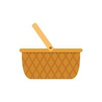 Empty wicker picnic basket with open lid flat design icon vector