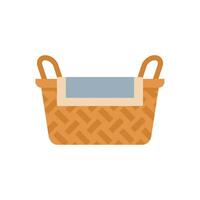 Empty wicker laundry basket with handles and cloth covering vector