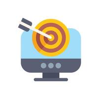 Arrow hitting center of target on computer screen icon vector