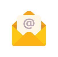 Open yellow mail envelope containing at symbol internet icon vector