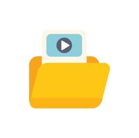 Yellow folder storing video file icon in trendy flat style vector