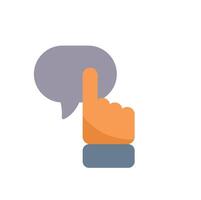 Hand pointing at speech bubble leaving a comment vector