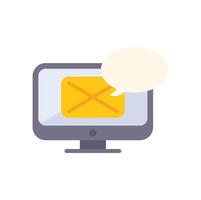 Desktop computer displaying email notification with speech bubble for new message vector