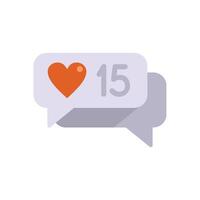 Speech bubble is showing fifteen likes with heart icon vector