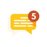 Yellow speech bubble showing five new messages notification vector
