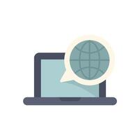 Laptop showing global communication with speech bubble icon vector