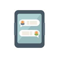 Tablet showing instant messaging app user interface with chat bubbles vector