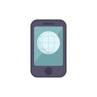 Mobile phone displaying globe icon for global communication vector