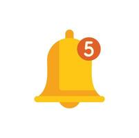 Yellow notification bell showing five new messages vector