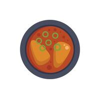 Chicken curry dish served in bowl with chopped spring onions vector