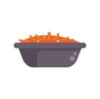 Grey bowl overflowing with grated carrots on white background vector