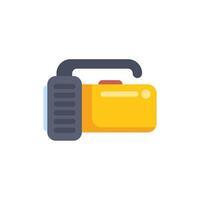 Yellow flashlight with handle emitting light beam icon vector