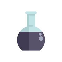 Round bottom flask containing purple chemical solution bubbling vector