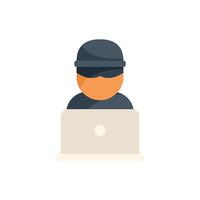 Hacker using laptop committing cyber crime stealing information vector