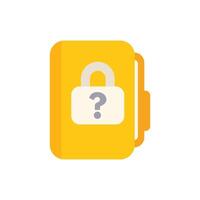 Yellow diary with a question mark padlock keeping a secret vector