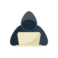 Hacker using laptop wearing hoodie with faceless avatar vector