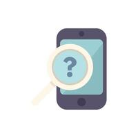 Magnifying glass examining smartphone with question mark displayed vector